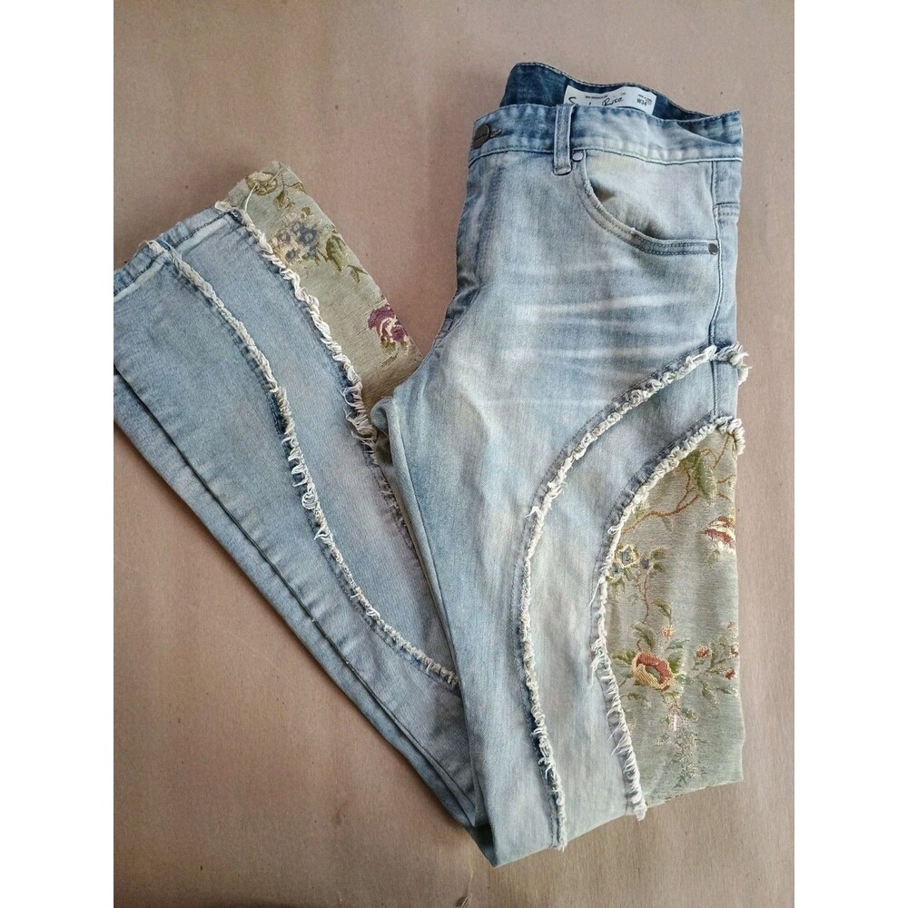 Smoke Rise Jeans Mens Sz 34 Blue Floral Tapestry Flare Stacked Stretch